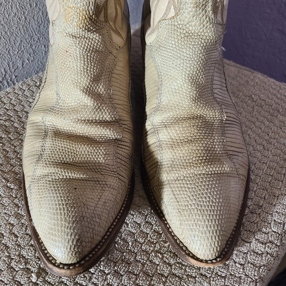 Vtg Dan Post Mens Cream Tan Exotic Lizard Leather Cowboy Boots Pointed Toe 9.5D - Picture 10 of 12